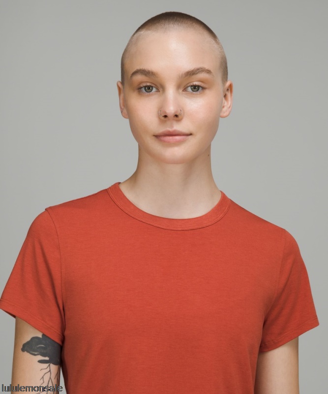 Lululemon Damen DELULU328 | Lululemon Deutschland Red Rock Klassisch Geschnittenes T-shirt Aus Einer Baumwollmischung
